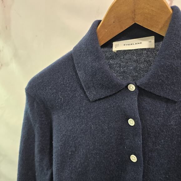 Everlane Sweater Womens XS Navy Cashmere Polo Henley Blue Button NEW - Picture 2 of 10